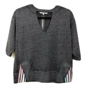 C&C California Athleisure top, Charcoal Gray, Key Hole Collar, Size S A02-0066